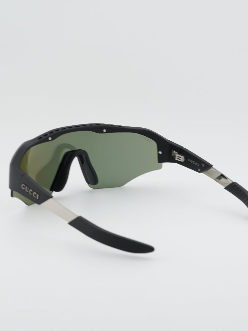 Gucci GG2017S 001 Sunglasses Black Shield Frame, Yellow Mirror Lenses - Picture 4 of 10